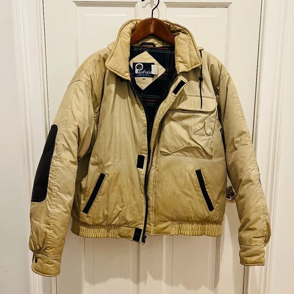 Vintage Penfield Distressed Down Puffer Jacket Coat with Leather Elbow Patches L
